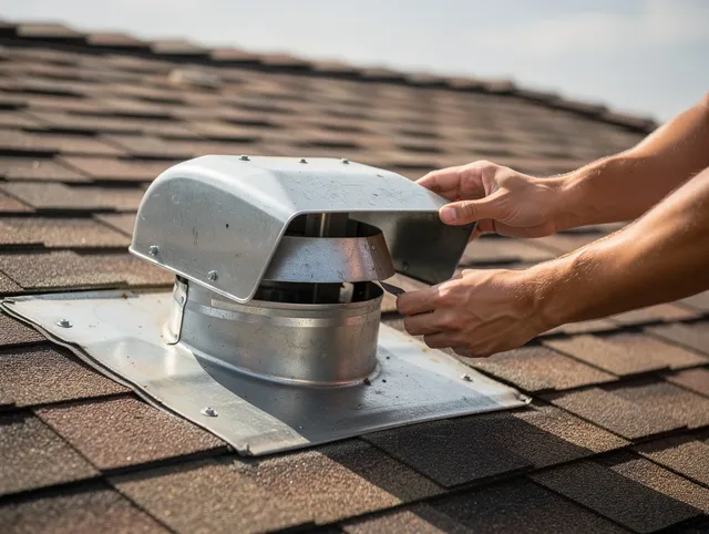 South Euclid Dryer Vent Cleaning certified technician safely cleaning a roof-mounted dryer vent in South Euclid
