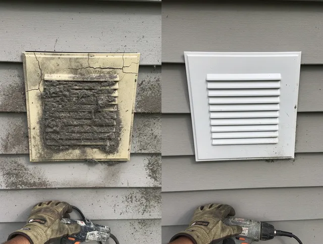 South Euclid Dryer Vent Cleaning technician installing high-quality dryer vent cover at a residential property in South Euclid