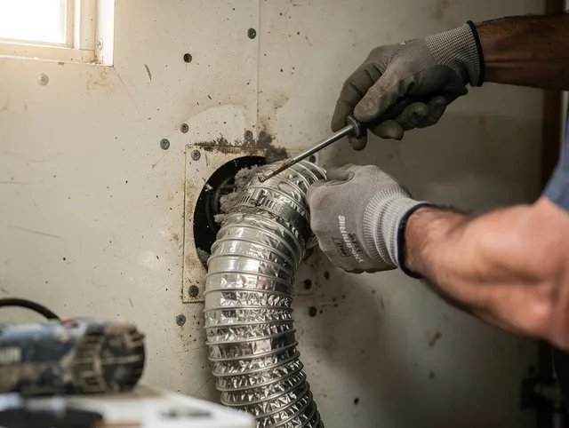 South Euclid Dryer Vent Cleaning technician performing precise dryer vent hose installation in South Euclid
